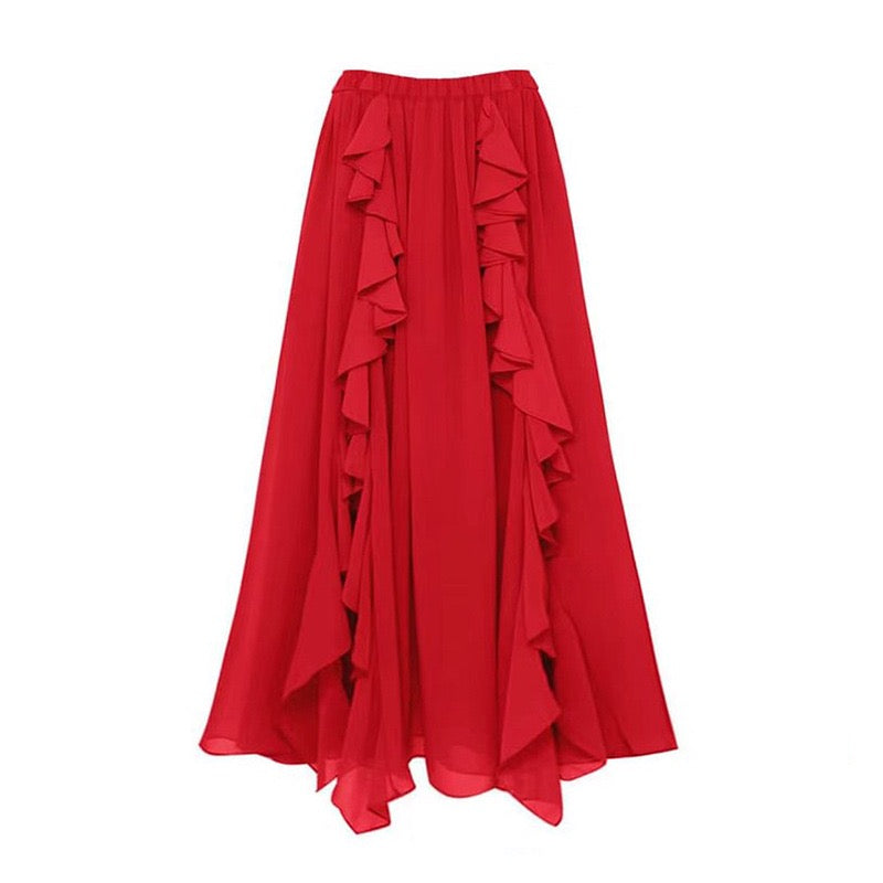 Deep Red Bikini With Ruffle Skirt